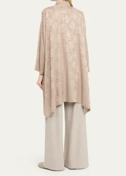 EskandarWide A-Line Double Stand Collar Shirt - Very Long Length With Slits