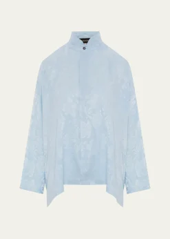 EskandarWide A-Line Double Stand Collar Shirt - Mid Plus Length