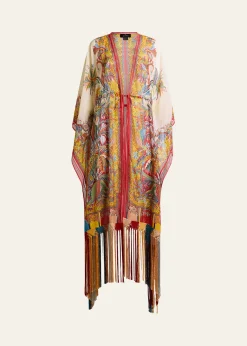 EtroMulticolor Fringe-Trim Kaftan Coverup