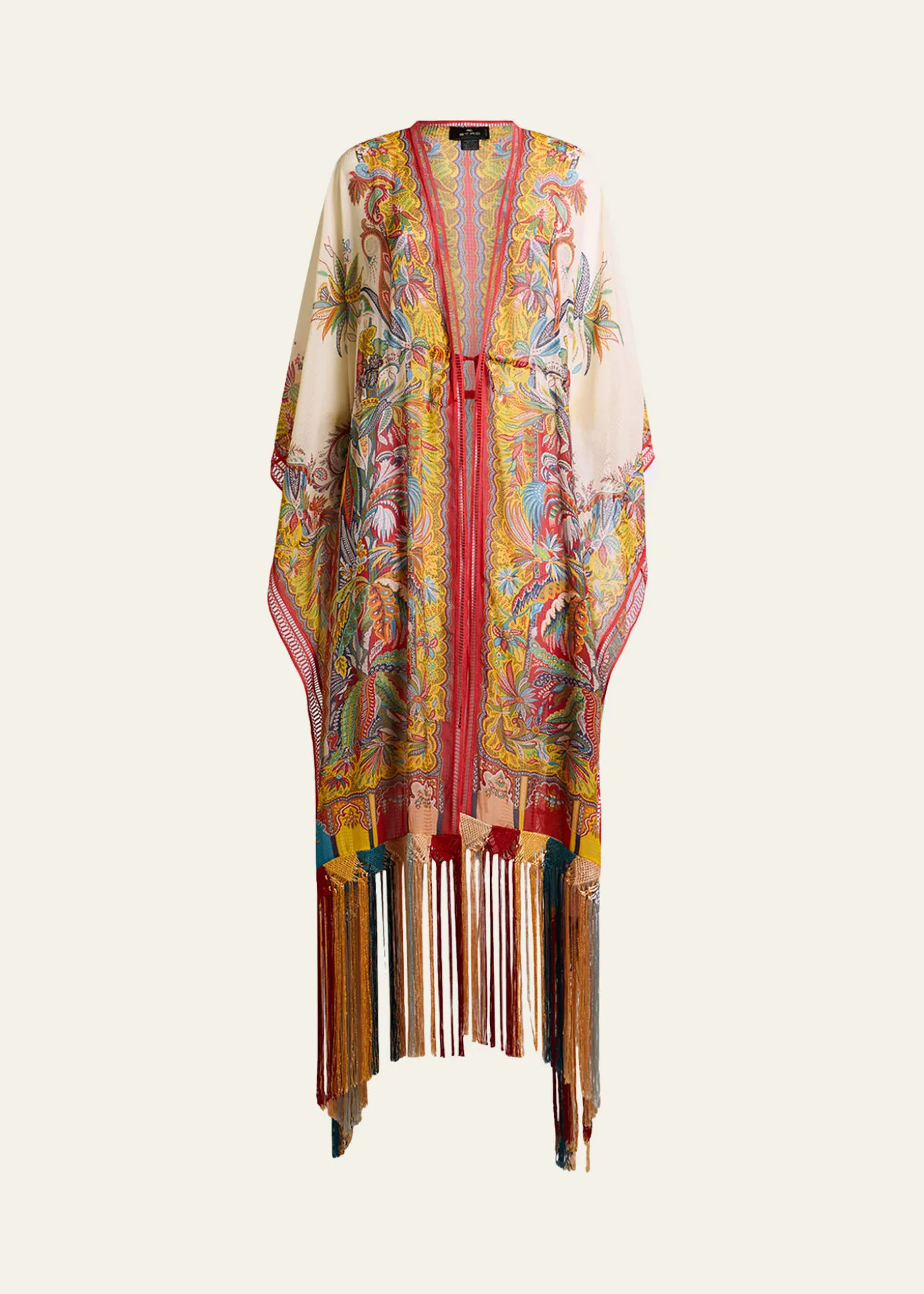 EtroMulticolor Fringe-Trim Kaftan Coverup