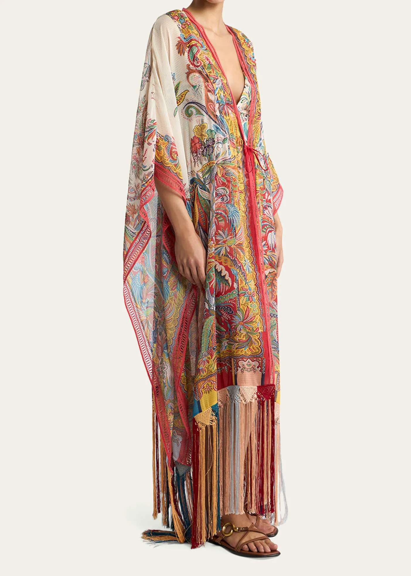 EtroMulticolor Fringe-Trim Kaftan Coverup