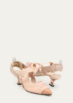 FendiColibri 55mm FF Mesh Slingback Pumps