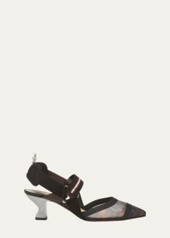 FendiColibri Runway Mesh FF Slingback Pumps