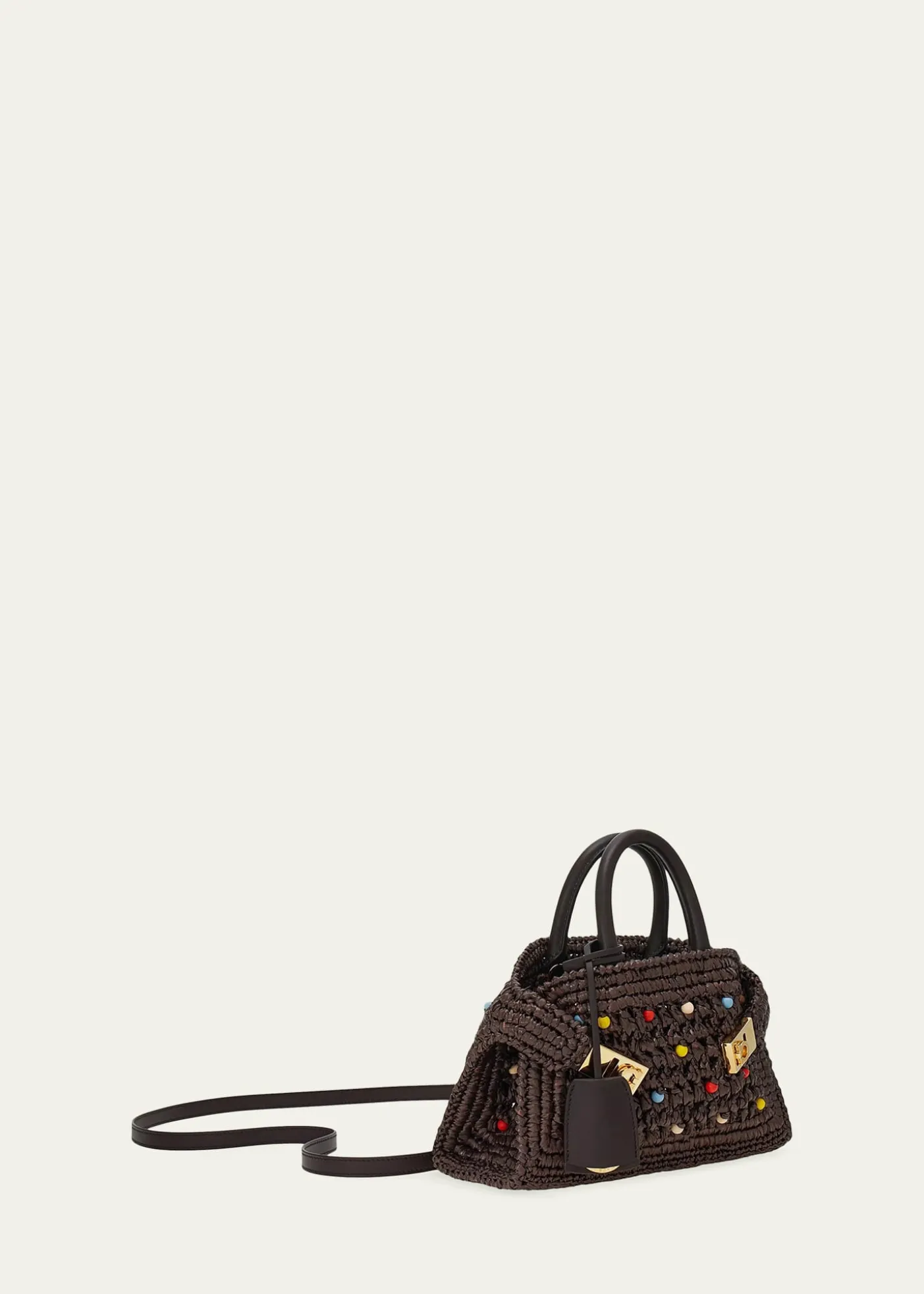 FerragamoHug Beaded Raffia Top-Handle Bag