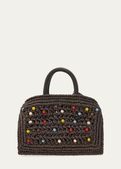 FerragamoHug Beaded Raffia Top-Handle Bag