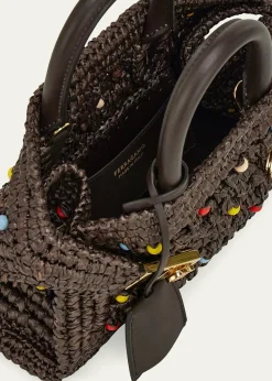 FerragamoHug Beaded Raffia Top-Handle Bag