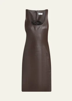 FerragamoSleeveless Plonge Leather Woven-Side Dress