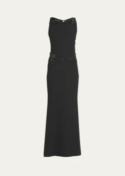 Giorgio ArmaniCrystal Back Cutout Trumpet Silk Gown