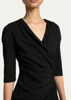 Giorgio ArmaniElbow-Sleeve Draped Crepe Slit Midi Dress