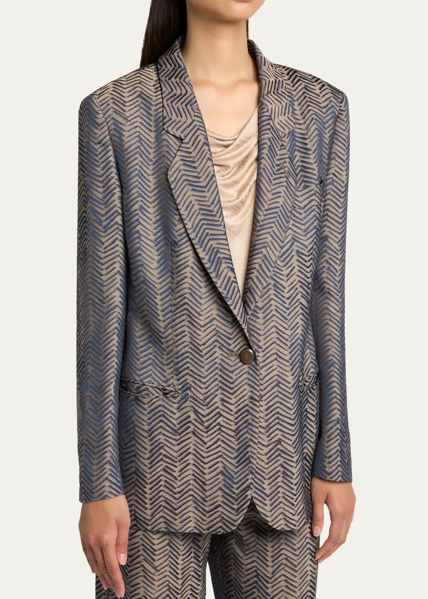 Giorgio ArmaniHerringbone Jacquard Single-Breasted Jacket