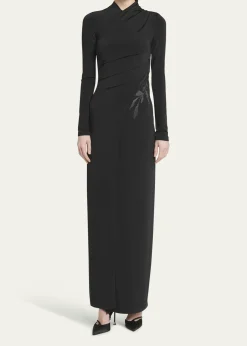 Giorgio ArmaniJersey Column Gown with Beaded Floral Hip Detail