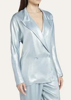 Giorgio ArmaniLaminated Satin Double-Breast Blazer