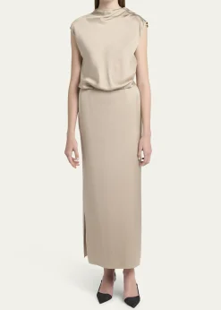 Giorgio ArmaniLong Cowl-Neck Double Satin Dress