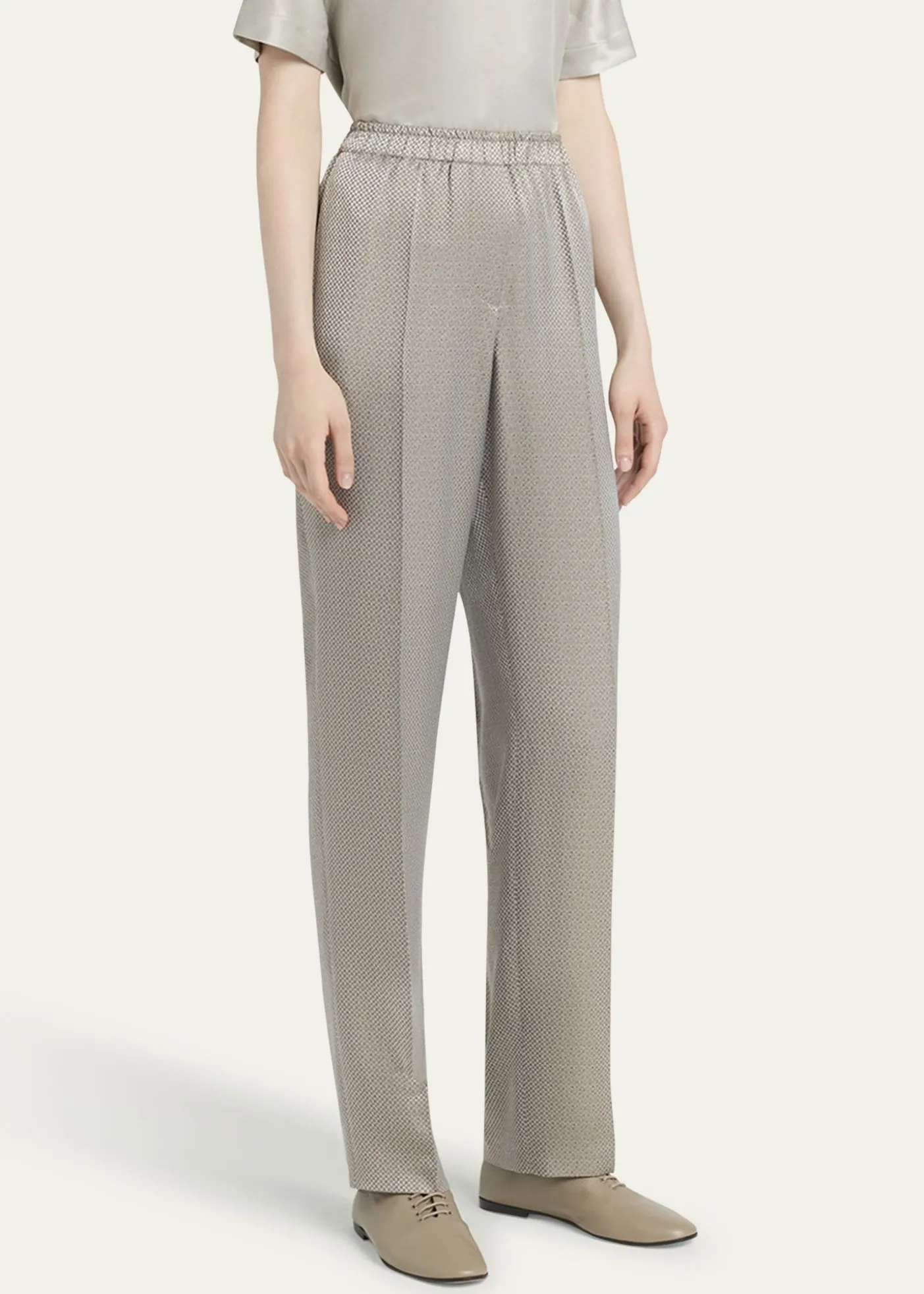 Giorgio ArmaniMicro Jacquard Straight-Leg Pull-On Trousers
