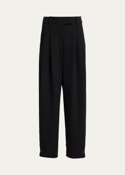 Giorgio ArmaniPleated Silk Wide-Leg Cuffed Trousers