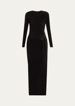 Giorgio ArmaniPlisse Jersey Gown with Beaded Hip Detail