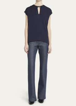 Giorgio ArmaniSilk Georgette Blouse with Fringe Tie Neck Detail