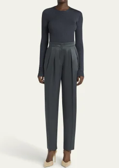 Giorgio ArmaniSilk Satin Pleated Straight-Leg Trousers