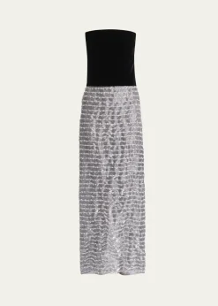 Giorgio ArmaniStrapless Velvet Bustier Iridescent Textured Silk Gown