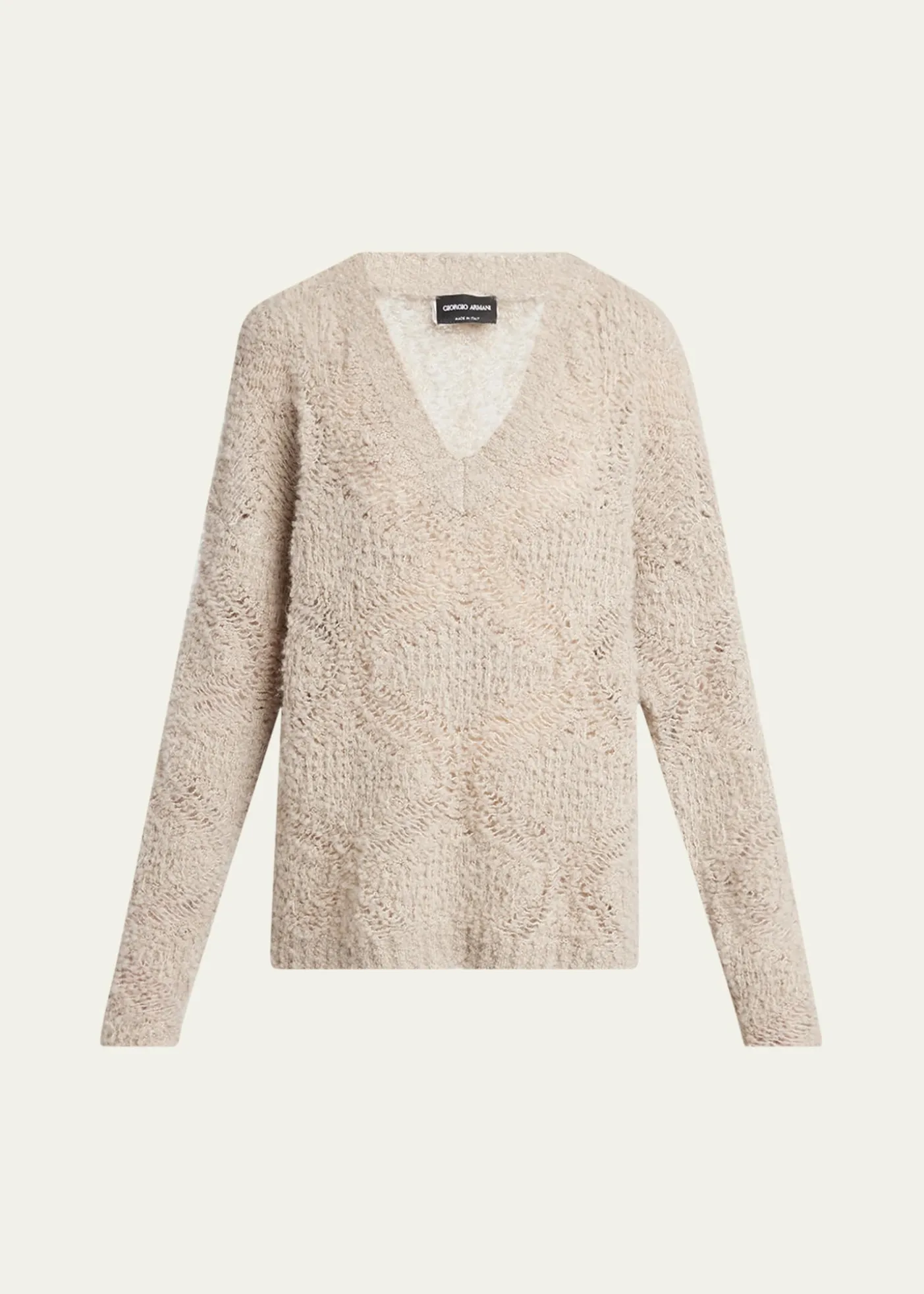 Giorgio ArmaniV-Neck Wool Cashmere Open-Knit Sweater