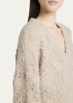 Giorgio ArmaniV-Neck Wool Cashmere Open-Knit Sweater
