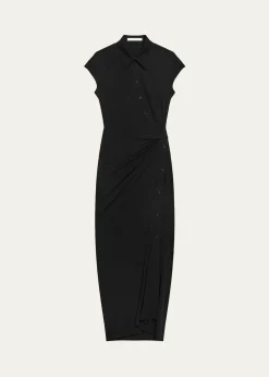 Helmut LangShort-Sleeve Twist Jersey Midi Dress