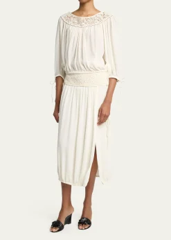 Isabel MarantNilma Guipure Lace Crinkle Silk Midi Balloon Skirt