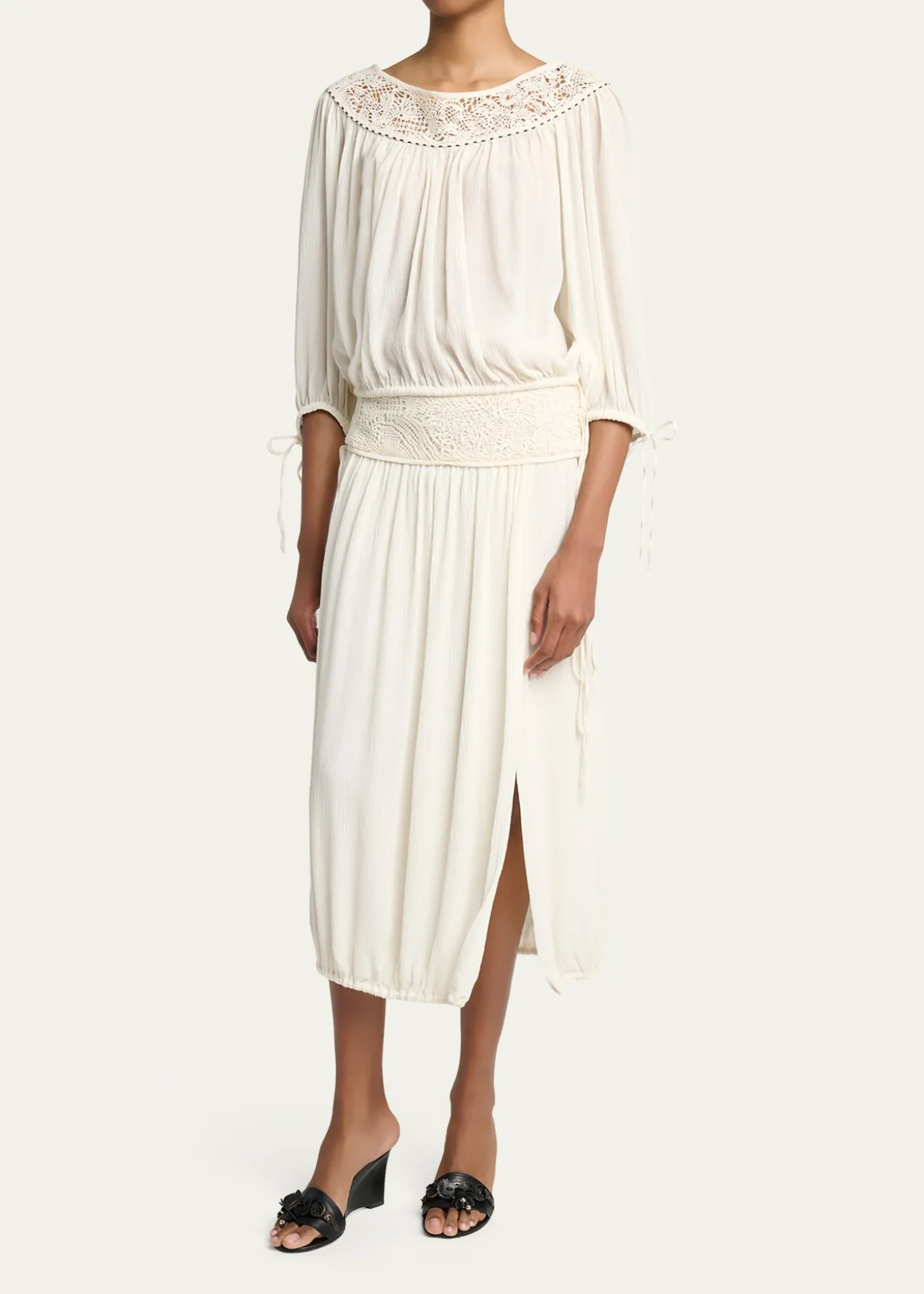 Isabel MarantNilma Guipure Lace Crinkle Silk Midi Balloon Skirt
