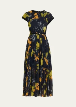Jason Wu CollectionShadow Floral Pleated Crepe De Chine Midi Dress
