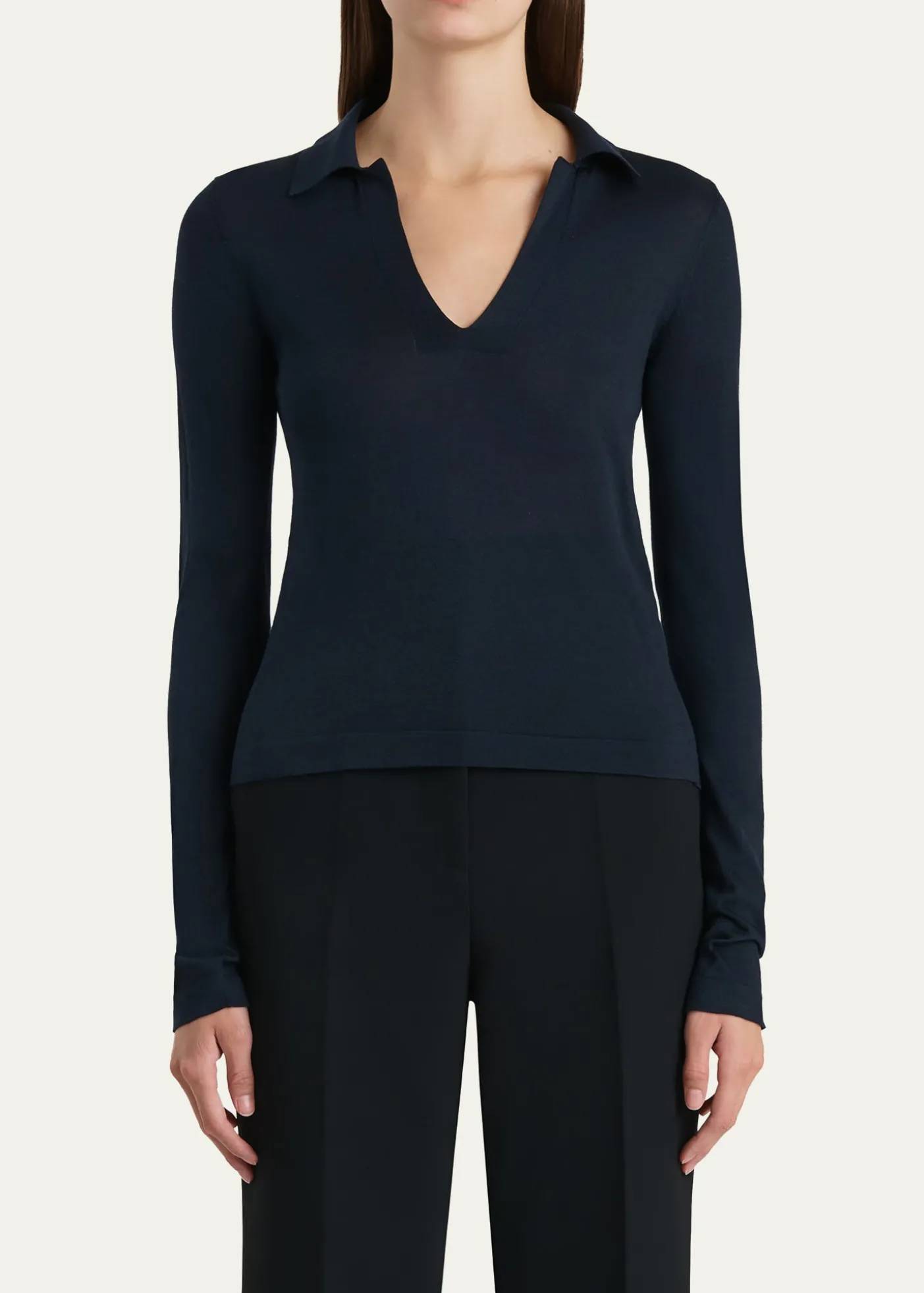 KhaiteMikel Long-Sleeve Knit Polo Top