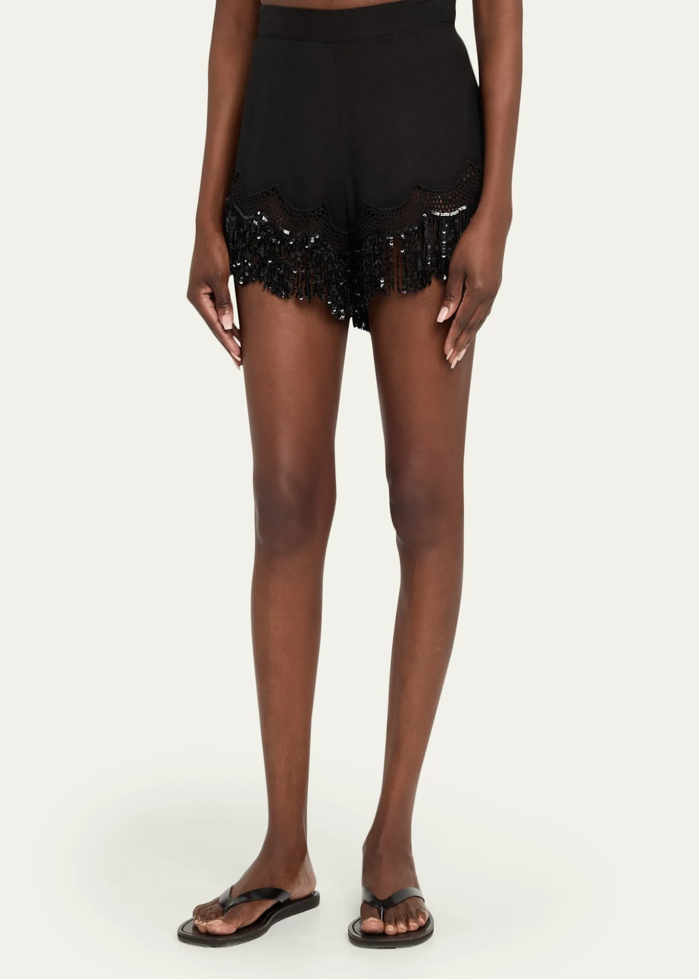 Kobi HalperinAshlyn Sequin Fringe Lace-Trim Shorts
