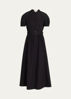 Lafayette 148 New YorkPuff-Sleeve Organic Cotton Poplin Midi Dress