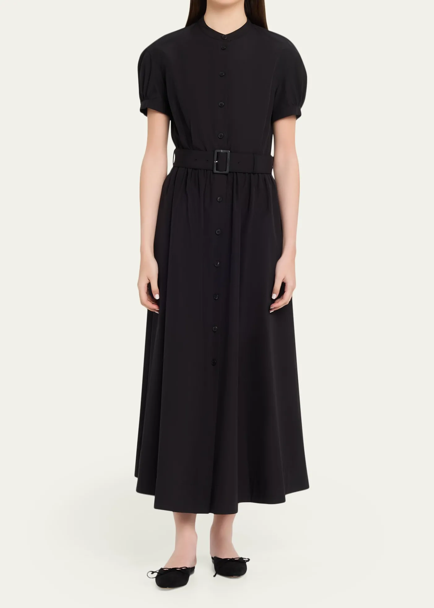 Lafayette 148 New YorkPuff-Sleeve Organic Cotton Poplin Midi Dress