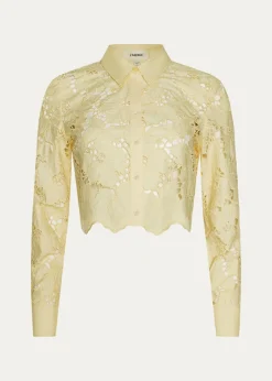 L'AgenceSeychelle Floral Eyelet-Embroidered Cropped Shirt