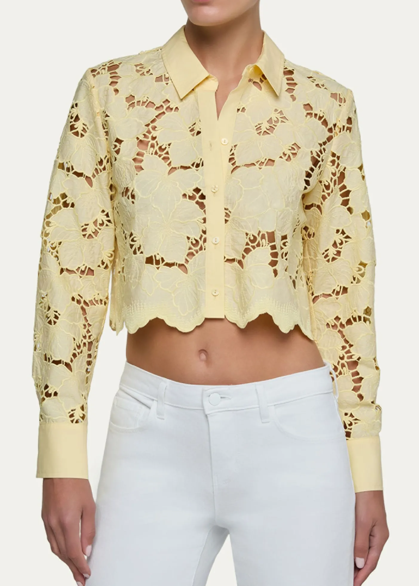 L'AgenceSeychelle Floral Eyelet-Embroidered Cropped Shirt