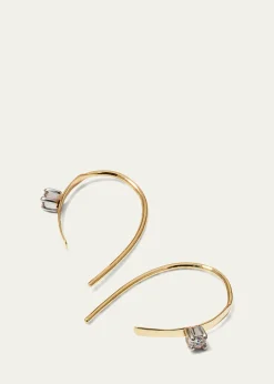 Lana14K Gold Mini Flat Hooked on Hoop Earrings with Diamonds, 15mm