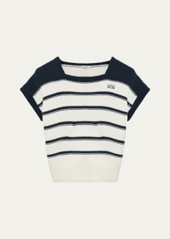 LoeweShort-Sleeve Stripe Knit Sweater