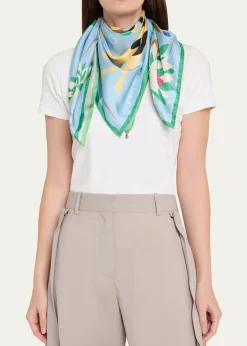 Loewex Paula's Ibiza Frog-Print Silk Scarf
