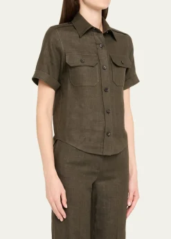 Loro PianaCam Annalisa Structured Linen Button-Front Blouse