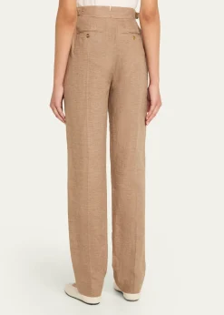 Loro PianaMalik Solaire Linen Pleated Straight-Leg Trousers
