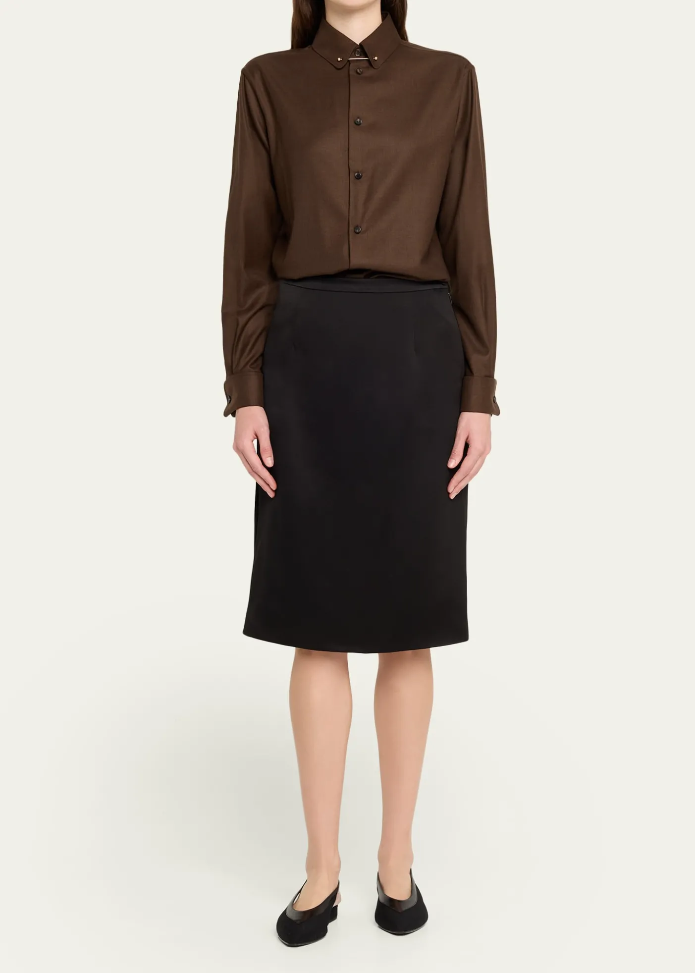 Loro PianaThea Collar-Pin Wool Button-Down Shirt