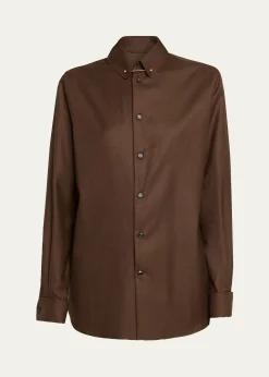 Loro PianaThea Collar-Pin Wool Button-Down Shirt