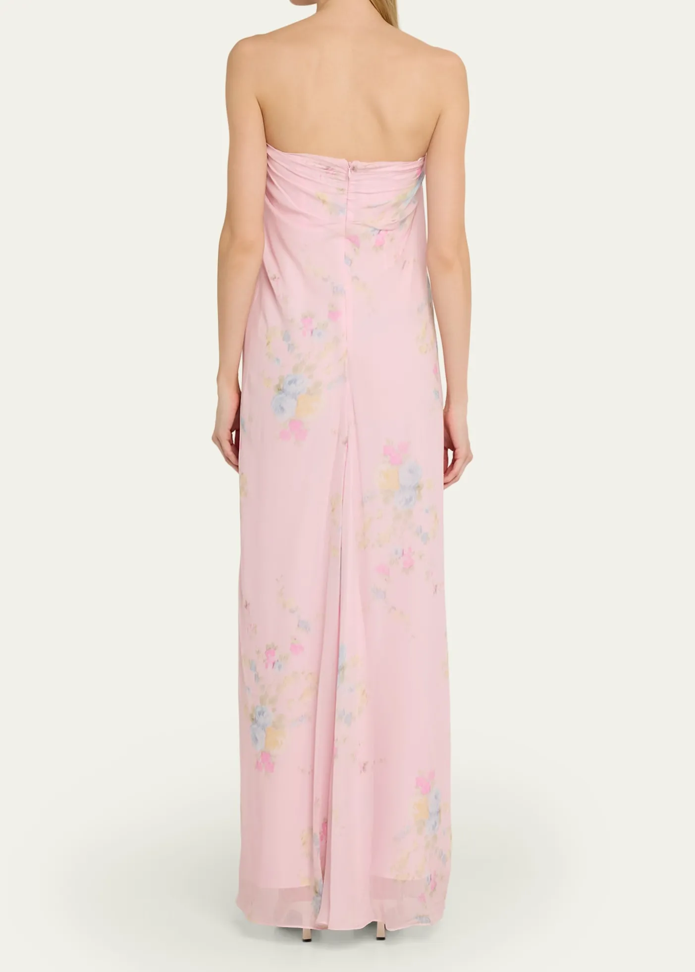LoveShackFancyEmara Strapless Floral Chiffon Gown