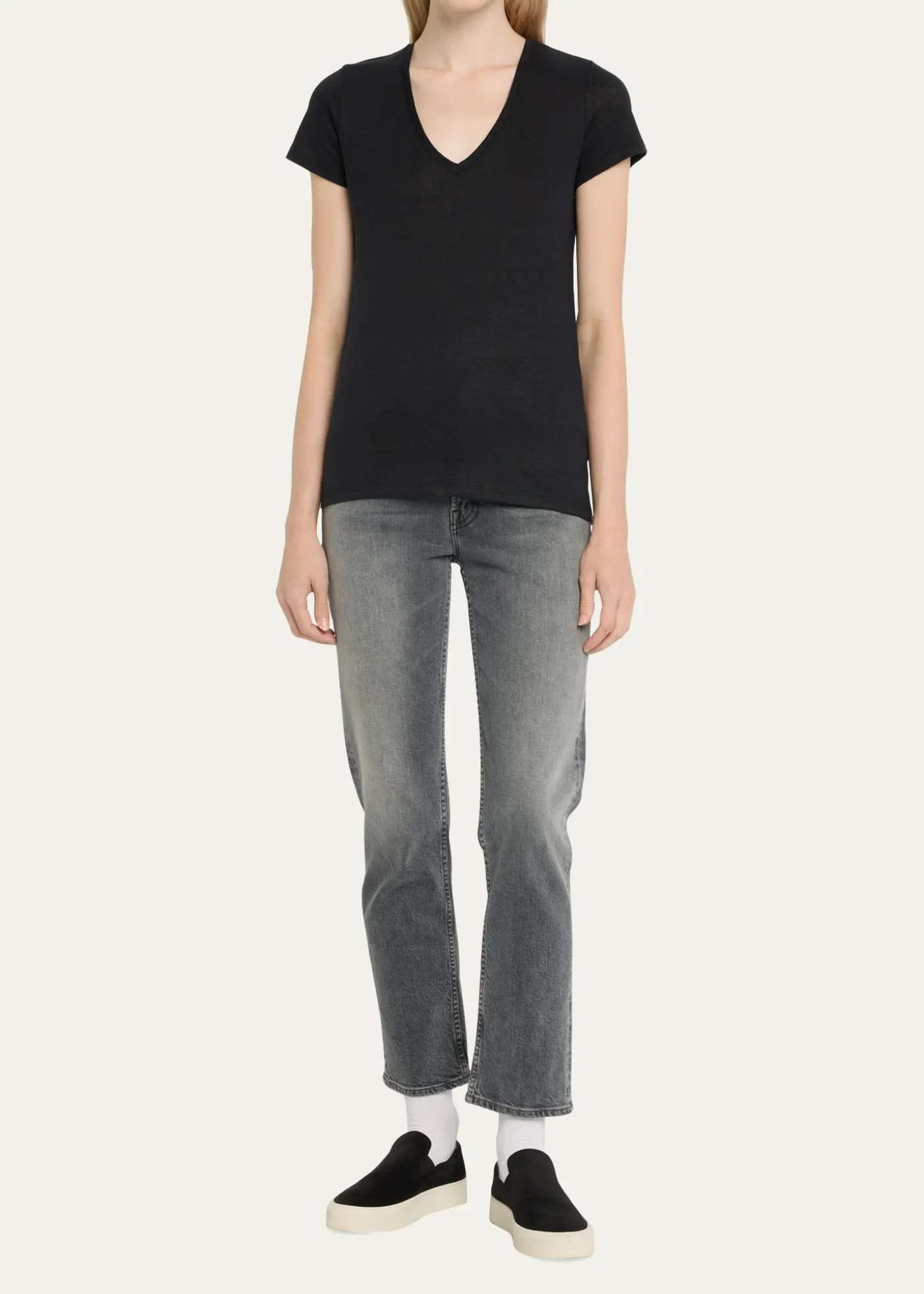 Majestic FilaturesV-Neck Short-Sleeve Stretch Linen T-Shirt