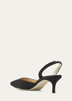 Manolo BlahnikCarolyne Satin Low-Heel Slingback Pumps, Black