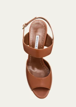 Manolo BlahnikKhiko Leather Peep-Toe Slingback Sandals
