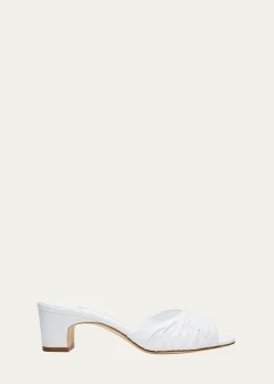 Manolo BlahnikRuched Leather Slide Sandals