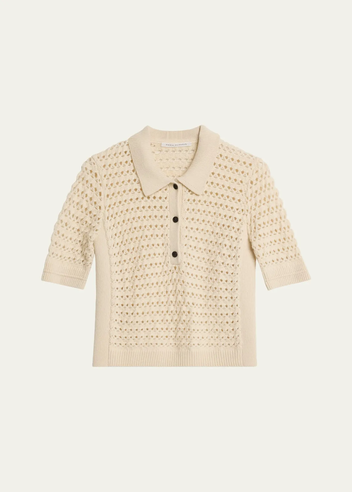 MARIA MCMANUSCashmere and Cotton Lace Crochet Polo Shirt