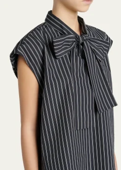 MarniSelf-Tie Half-Placket Striped Blouse