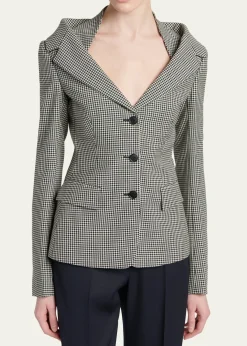 McQueenGingham Off-The-Shoulder Single-Breasted Jacket